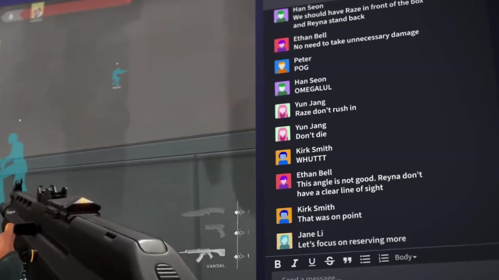A live team session with chat beside the match